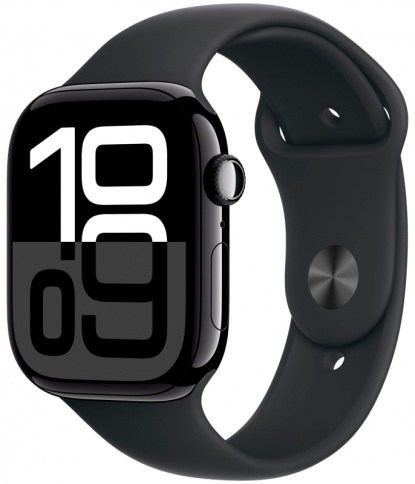 Apple Watch Series 10 GPS 46mm Jet Black Aluminum Case with Black Sport Band - M/L фото 1