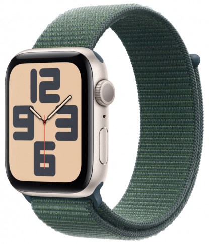 Apple Watch SE 2024 GPS 44mm Starlight Aluminium Case with Lake Green Loop Band MXEW3 фото 1